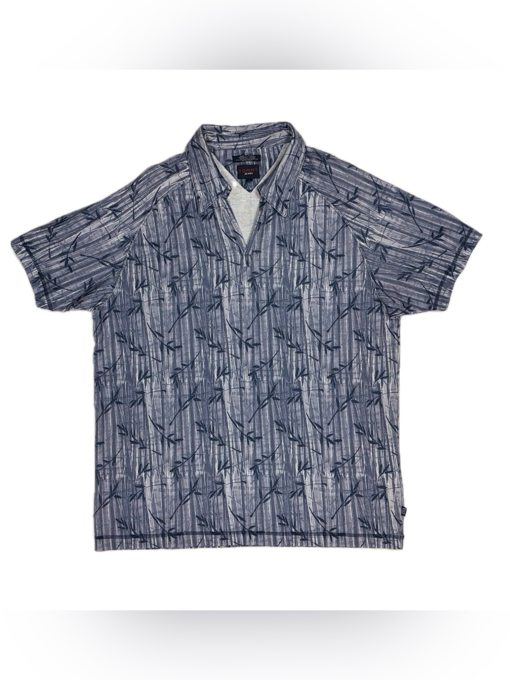 Vtg Y2K Tommy Hilfiger Tommy Jeans Navy Hawaiian Bamboo Polo Shirt Men Large